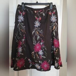 Linea Embroidered Floral Brown Linen A Line Skirt 14
